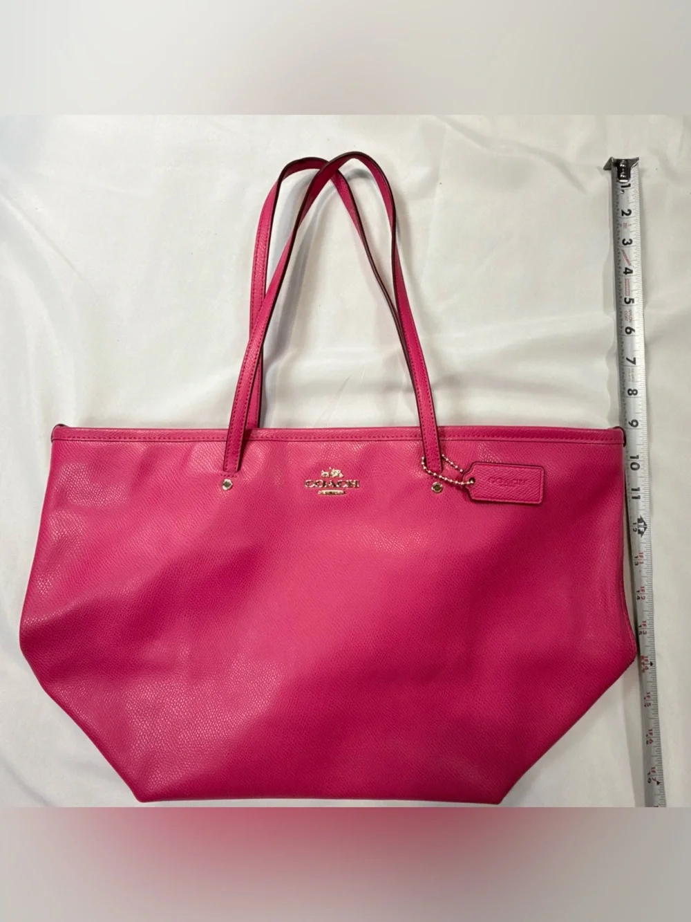 Coach Fuchsia Leather Tote with Gold Hardware